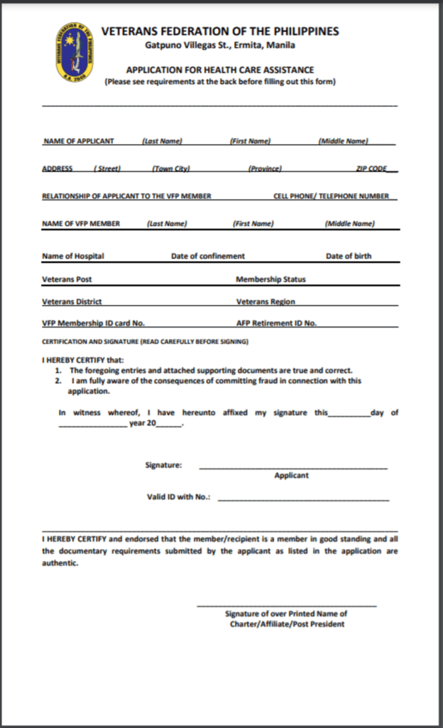 vfp-healthcare-assistance-application-form-page1